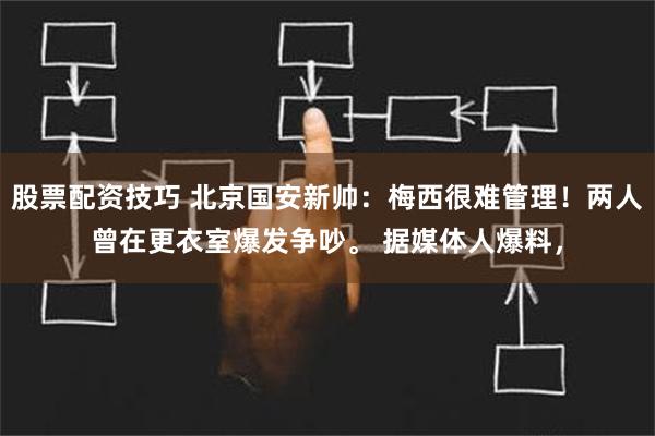 股票配资技巧 北京国安新帅：梅西很难管理！两人曾在更衣室爆发争吵。 据媒体人爆料，